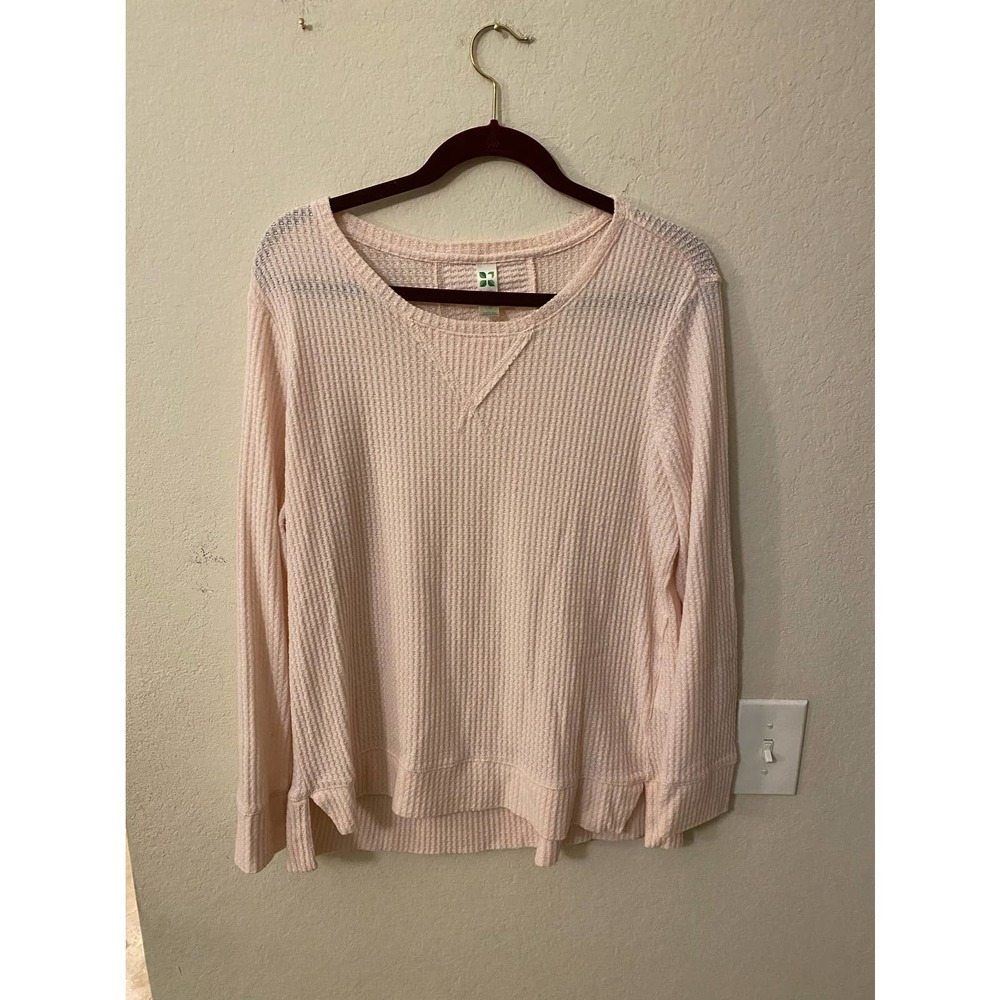 Green Tea Waffle Knit Shirt Women Size L